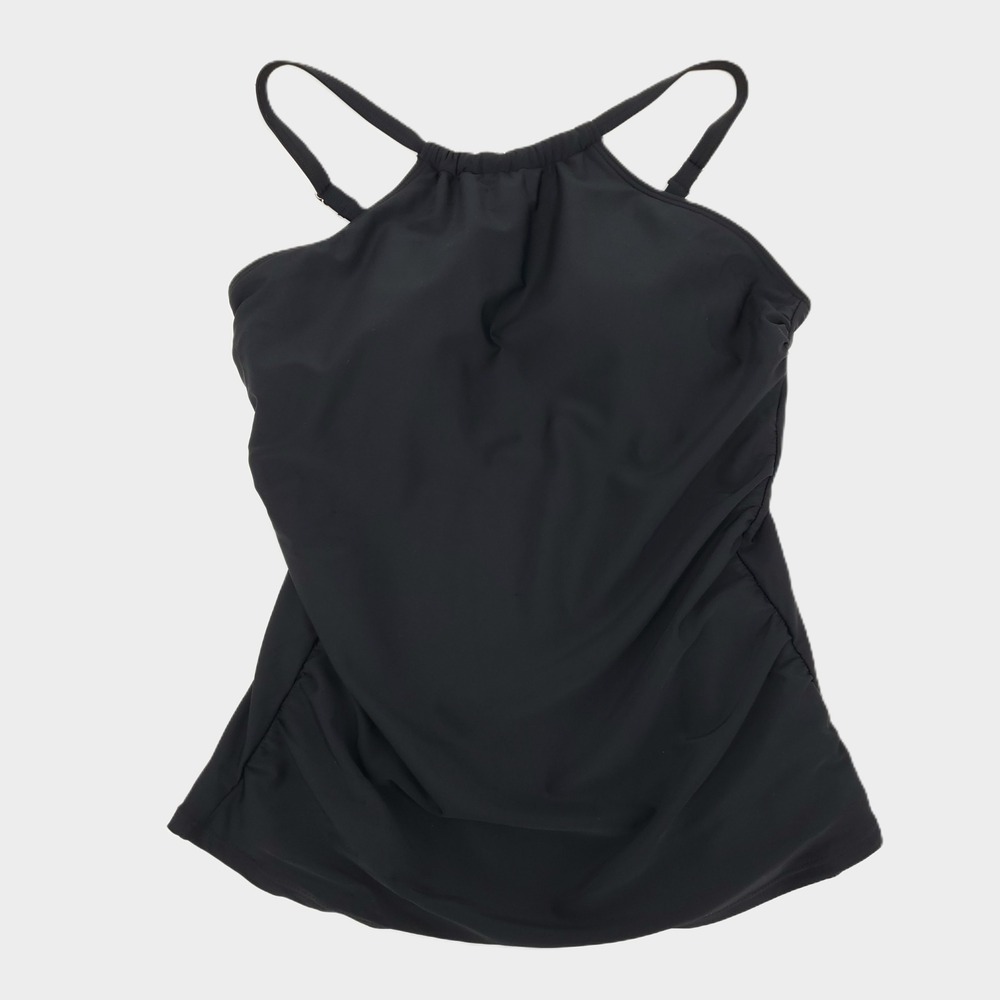 Tempt Me Womens Black High Neck Tankini Top Ruched Swimsuit Size Medium New